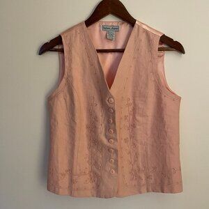 Vintage 90s Stephanie Andrews Pink Linen Vest, Size S, Good Condition